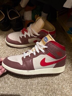 Nike high-top sneakers in red, brown and cream